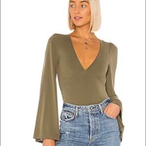 House of Harlow Green Bell-sleeve bodysuit